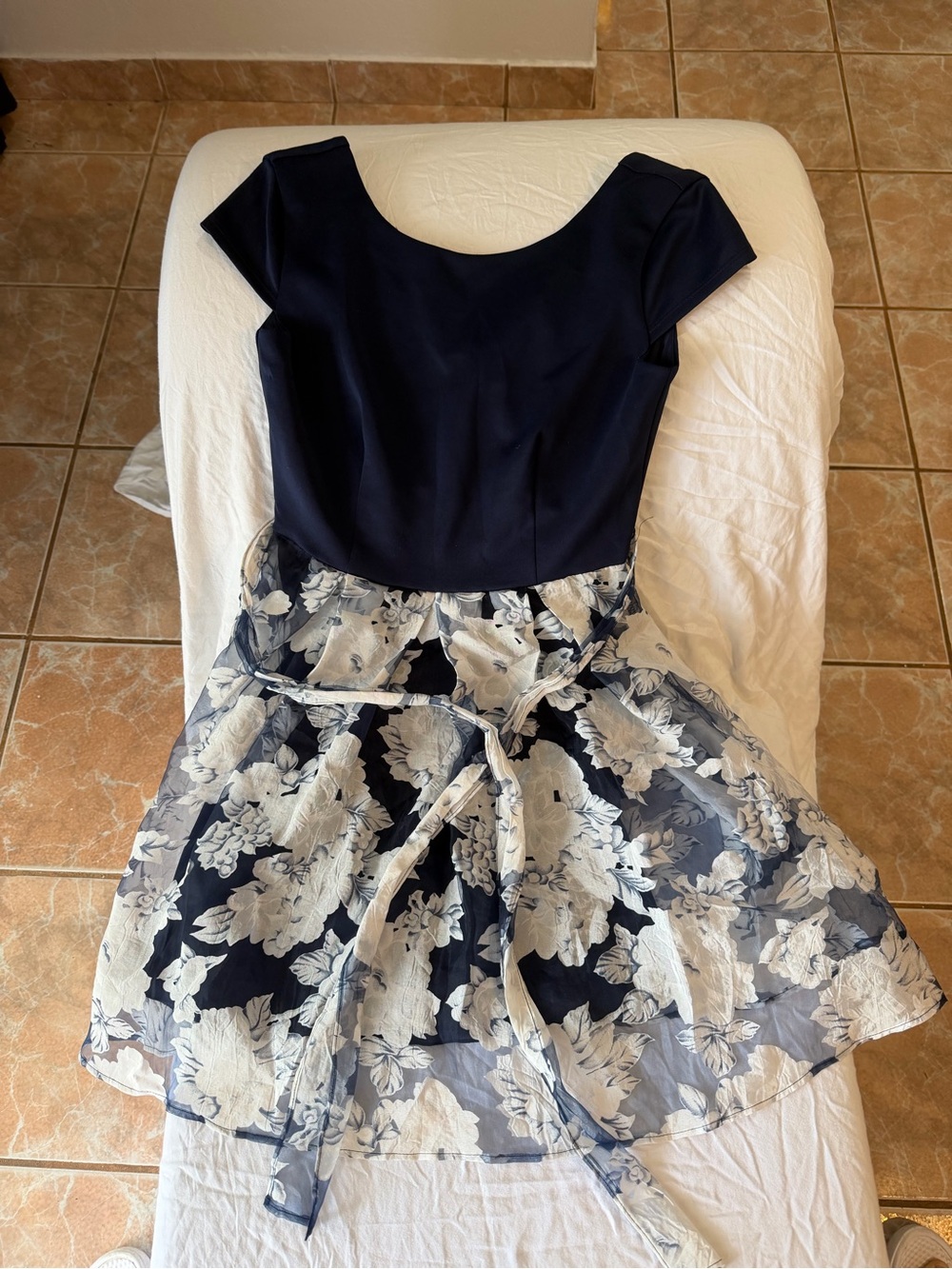 Woman’s Navy and White Floral Fit-and-Flare Dress